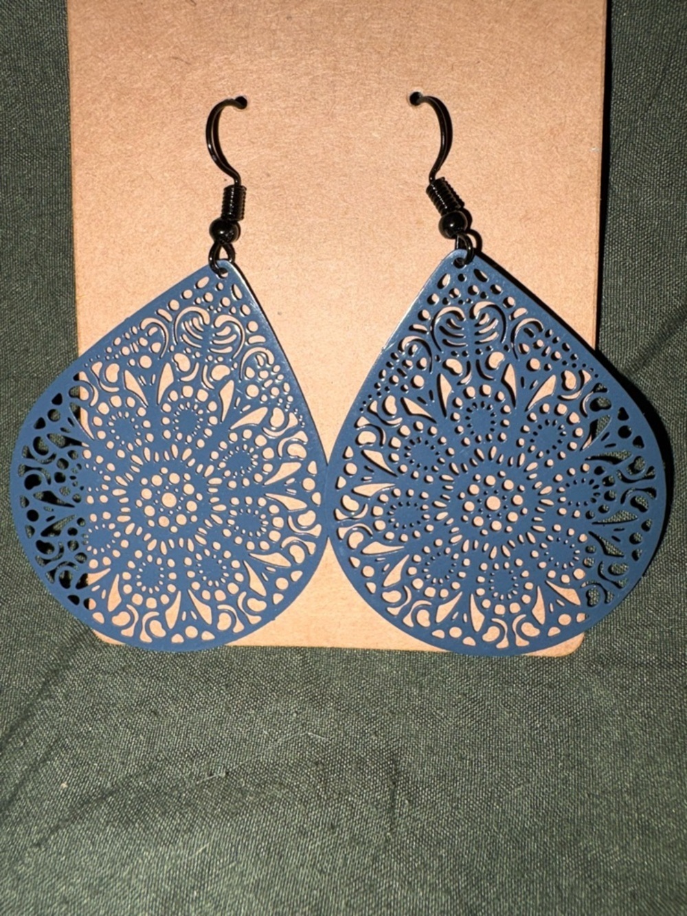 Lace Teardrop Filigree Earrings - Blue
